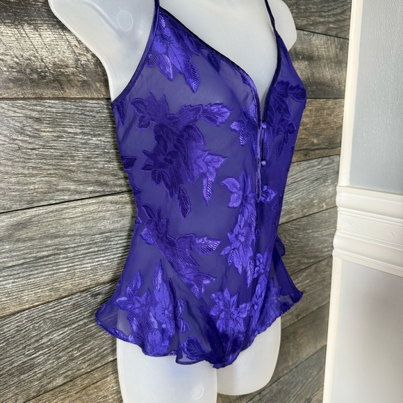Vintage Victoria's Secret Gold Label Body Suit Women’s Small Purple Floral Sheer - Picture 3 of 8